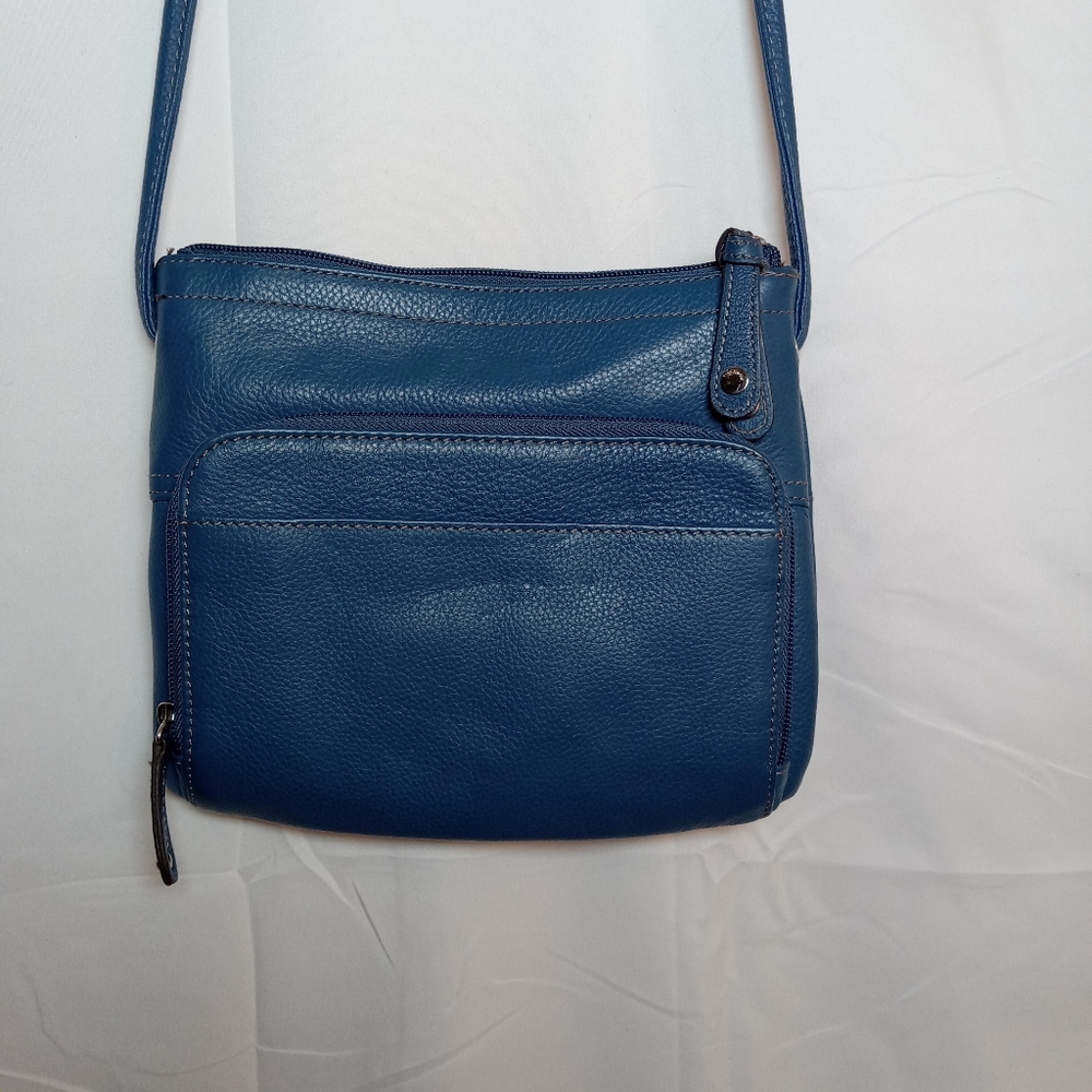 Tignanello Genuine Leather Denim Blue  Crossbody Bag with Key fob.
